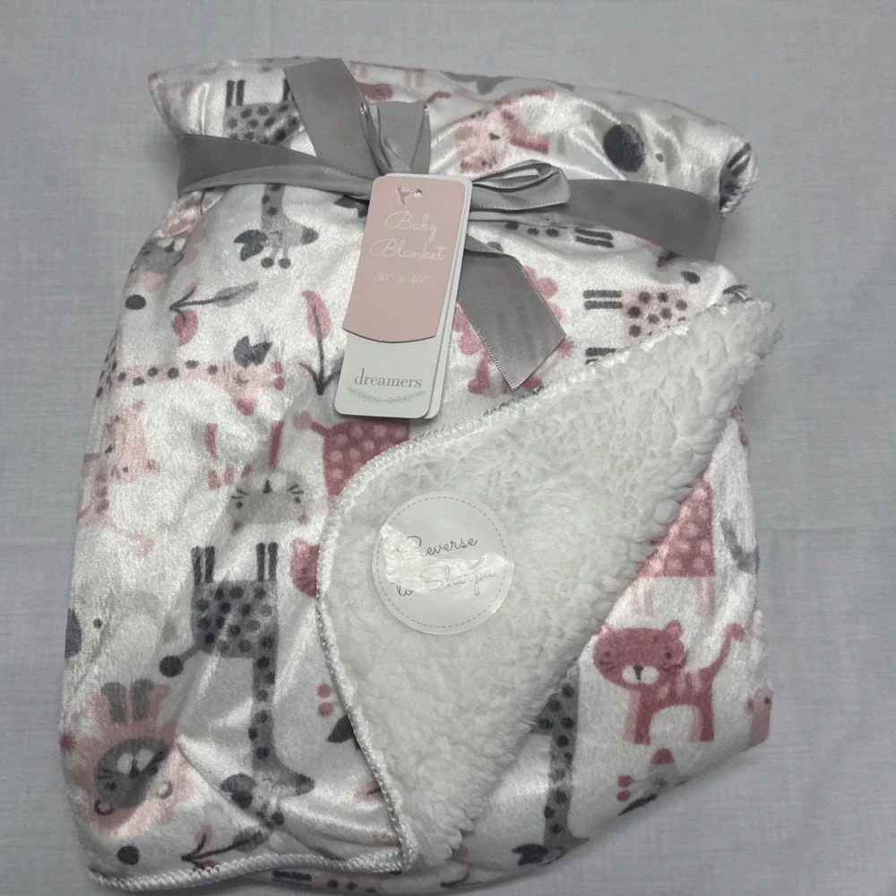 NEW DREAMERS SHERPA BABY Girl 30 X 40 JUNGLE Pink BLANKET Shower Gift